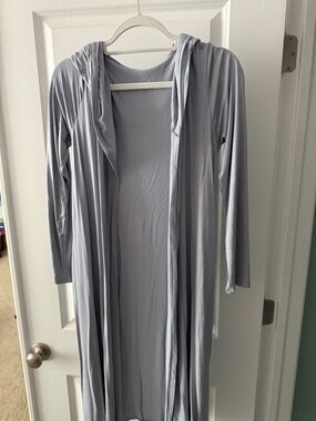 Light Gray Hooded Longline Women's Duster Coat